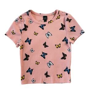 Wild Fable Women's XS Baby Tee Pink Butterfly Pattern Short Sleeve